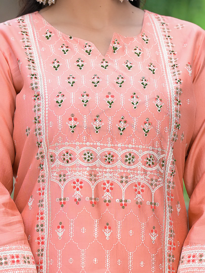 silk kurta with pant and printed dupatta