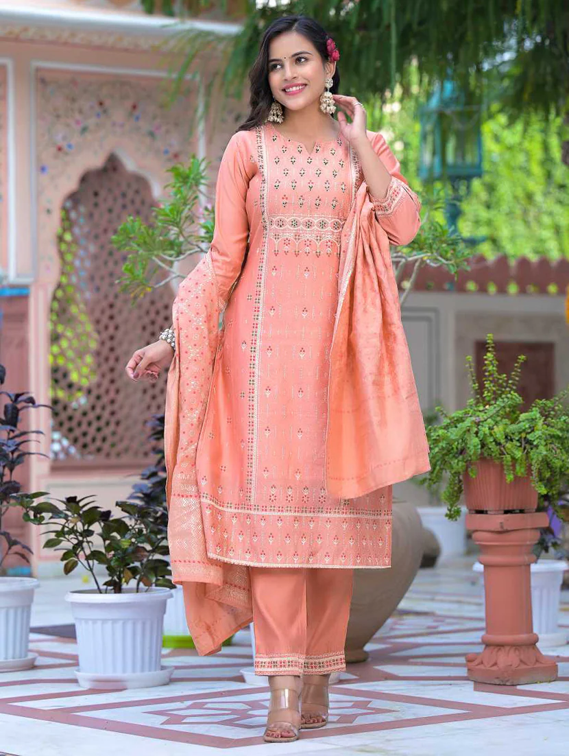 silk kurta with pant and printed dupatta