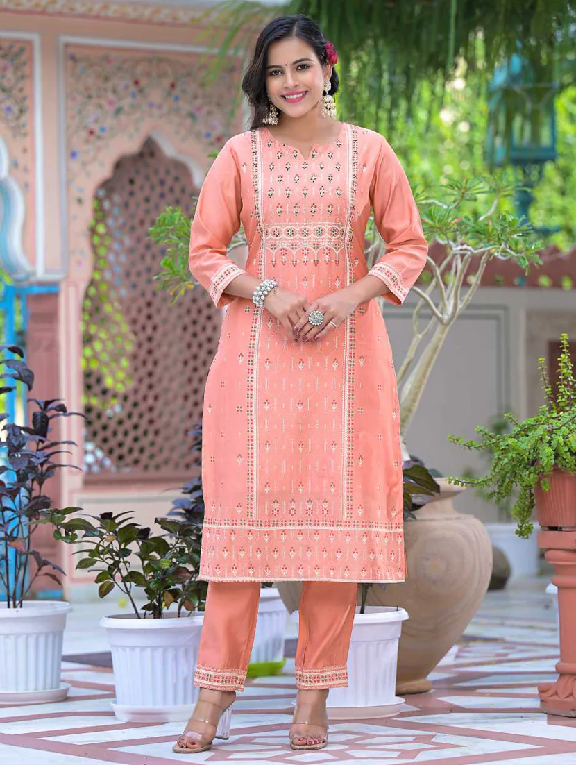 silk kurta with pant and printed dupatta